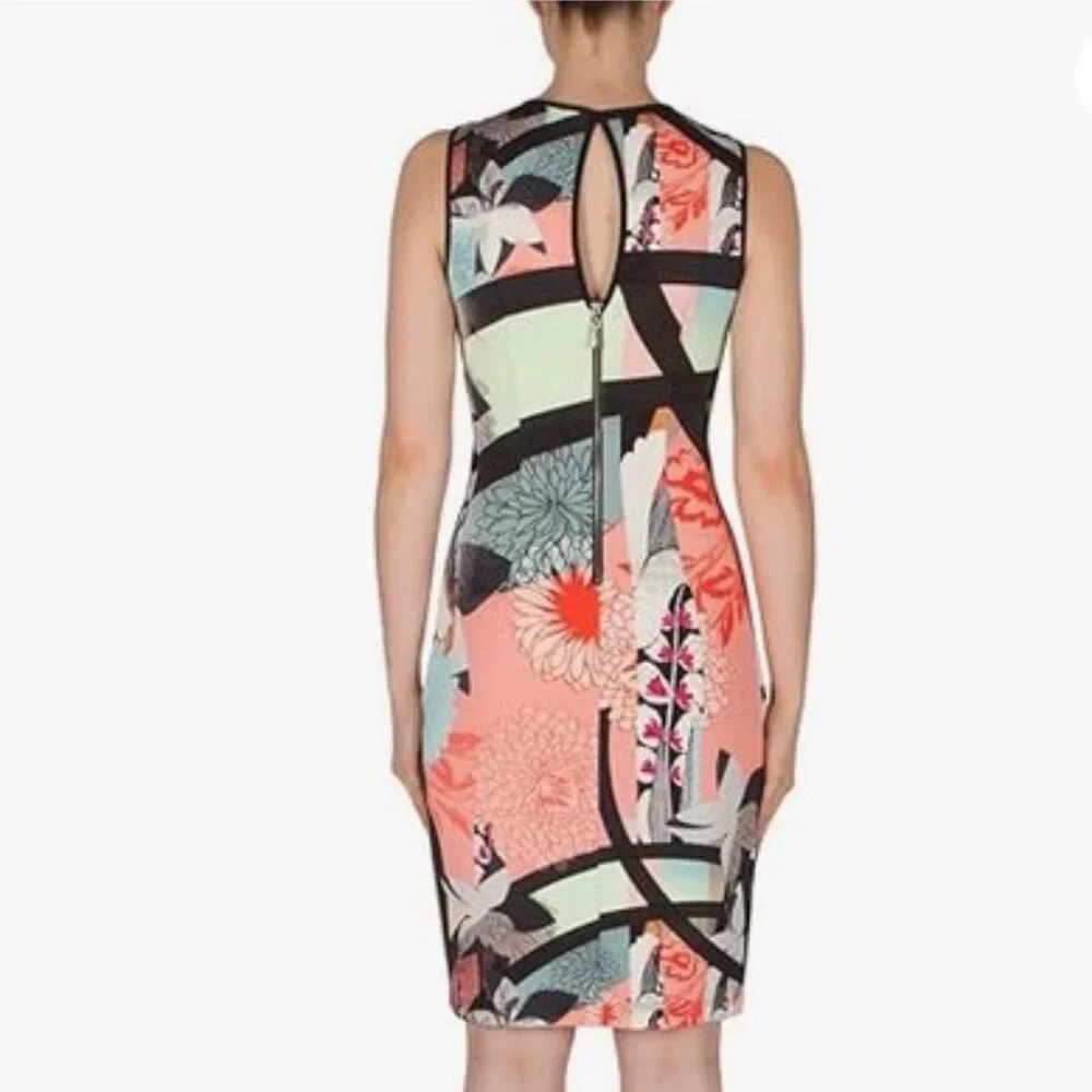 Joseph Ribkoff Sleeveless Floral Abstract Dress, 15 inches PTP, 13-inch … - Picture 3 of 5